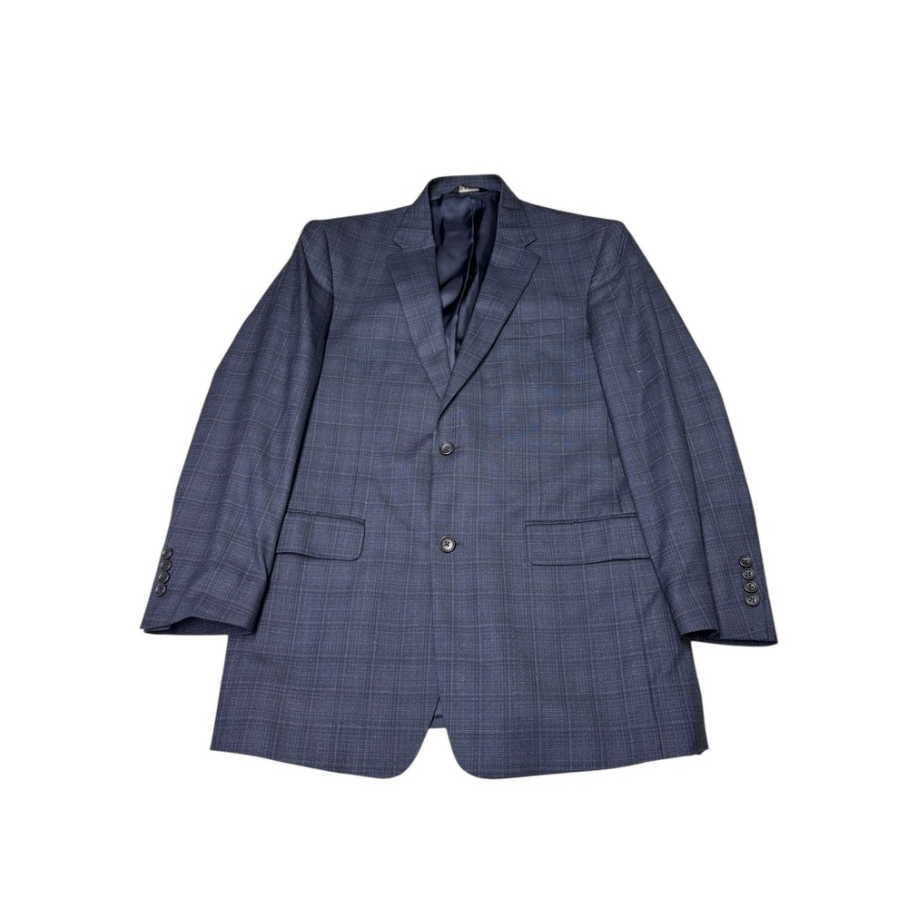 Jos A Bank Signature Collection Mens Plaid Wool Blend Sport Coat 40L Blazer Navy